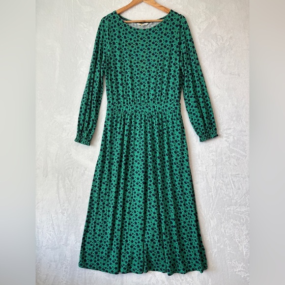 Boden green blue flower Evelyn Midi Dress 10 Long - Picture 1 of 11
